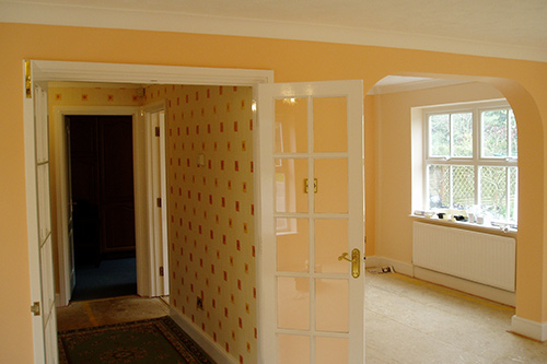 Interior redecoration in soft pastel vinyl matt and wall paper