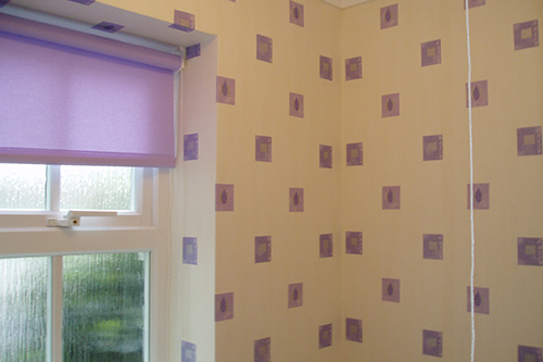 Interior redecoration with wall paper in bathroom