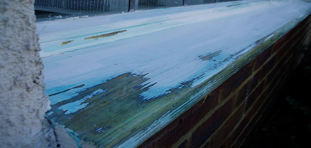 Window sill with sealer applied