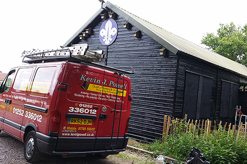 – exterior to scout hut using saddling extra wood stain, Scout Hut, Farnham