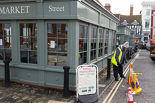 Top fascia boards in Sikkens woodstain – work in progress, Farnham