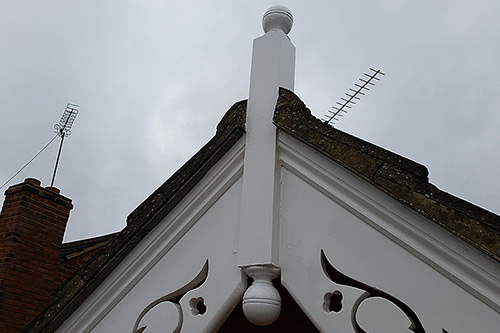 Decorative gable-end on a victorian home.