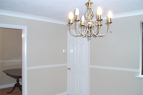 Designer wallpaper and satin wood finish