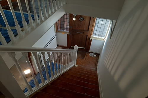 Spindles and paint work, form brown to white, eggshell finish.