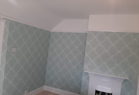 Bedroom, with Farrow&Ball Wallpaper,